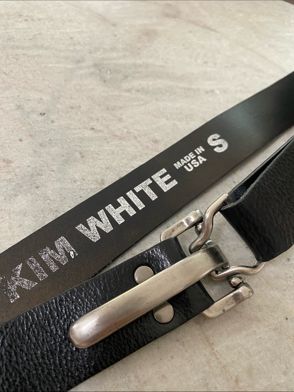 KIM WHITE WOMENS BLACK LEATHER BELT MADE IN USA SIZE 34.5”